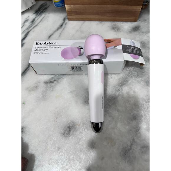 Brookstone Compact Personal Massager Water-Resistant Handheld Pink White - Picture 2 of 10
